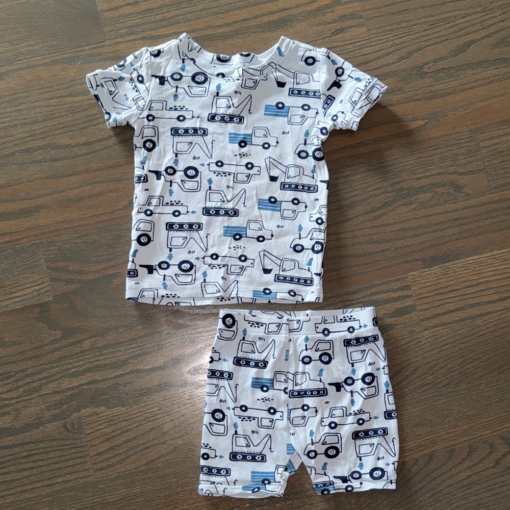 Old Navy Blue Construction Trucks Short Pajama Set | 3T - Picture 3 of 11